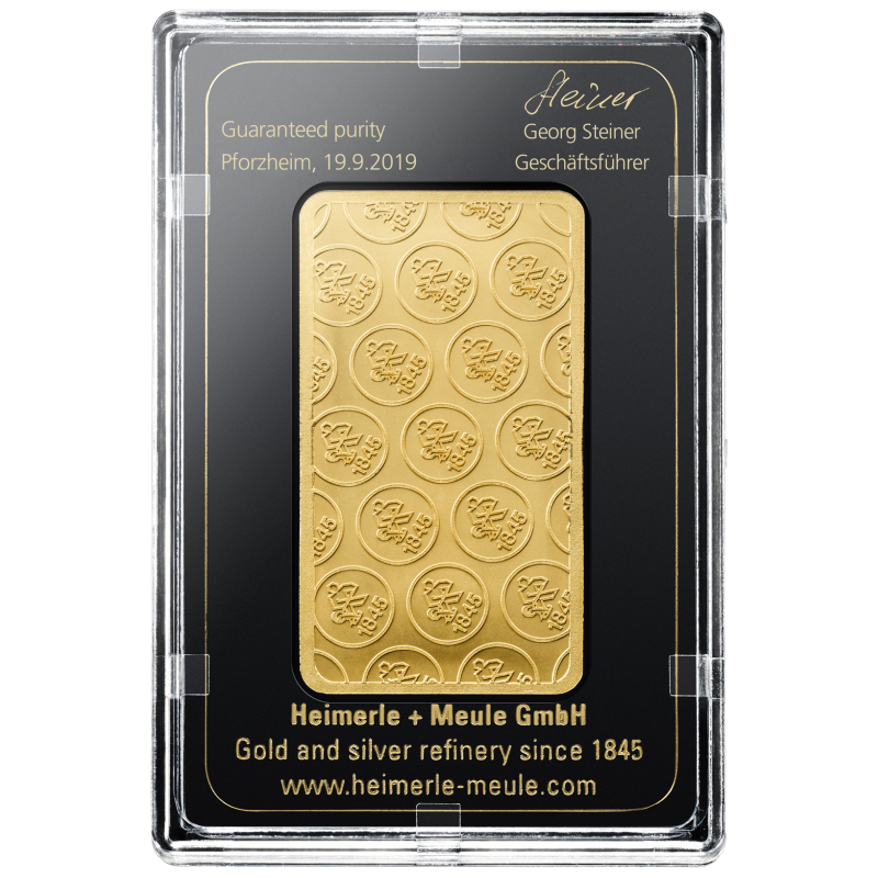 50g Goldbarren Fg. 999,9 Gold LBMA zertifiziert Heimerle & Meule