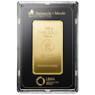 100g Goldbarren Fg. 999,9 Gold LBMA zertifiziert Heimerle & Meule