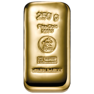 250g Goldbarren Fg. 999,9 Gold LBMA zertifiziert Heimerle & Meule