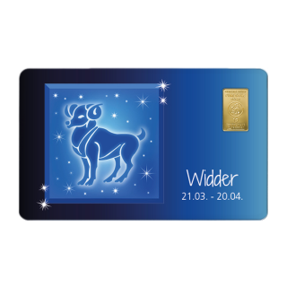 Geschenkkarte "Widder" mit 1g Gold Fg. 999,9
