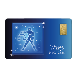 Geschenkkarte "Waage" mit 1g Gold Fg. 999,9