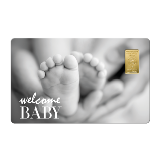 Geschenkkarte "Welcome Baby" mit 1g Gold Fg. 999,9
