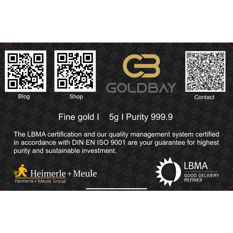 5g Goldbarren Fg. 999,9 Gold LBMA zertifiziert Heimerle & Meule